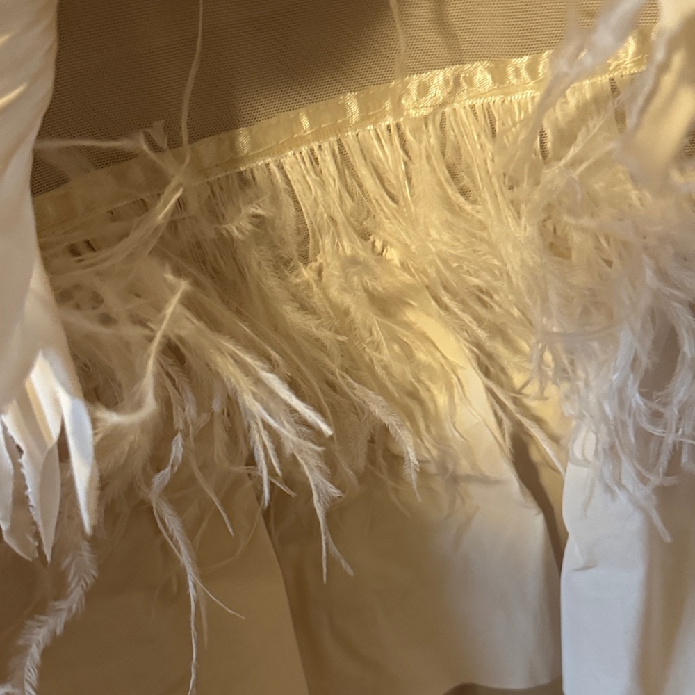 Elegant Cream Ruffled tiered formal evening gown with feathers - Picture 15 of 16
